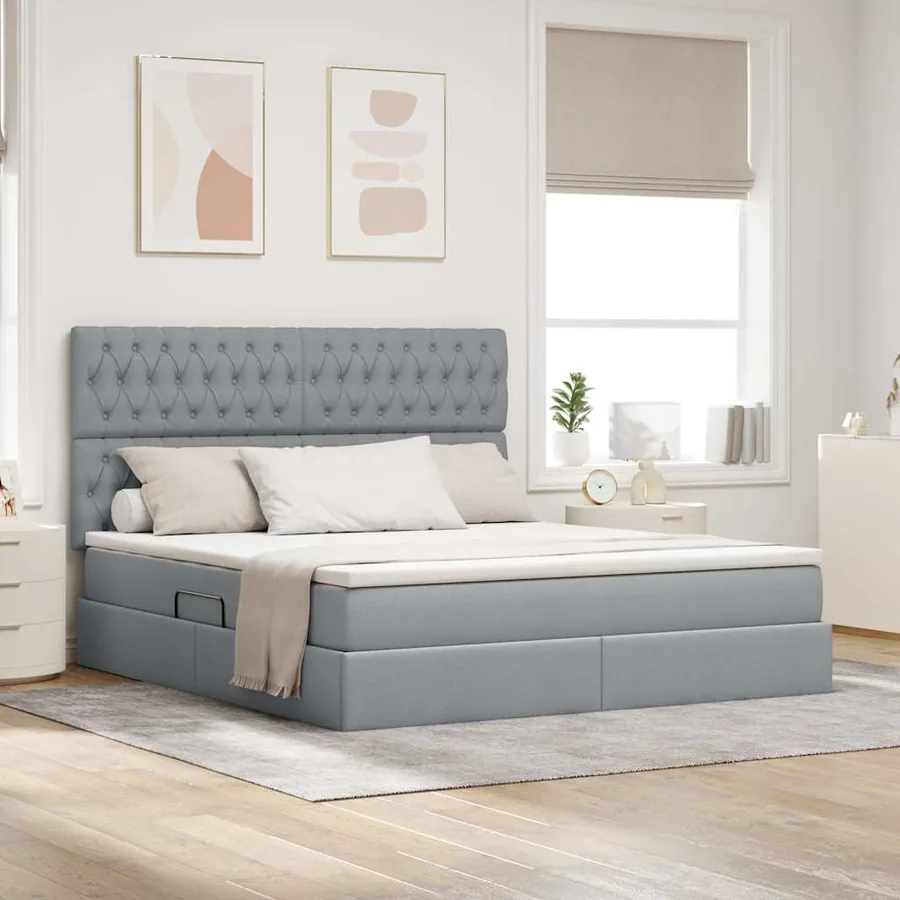 Lit de rangement LED avec matelas Gris clair 160 x 200 cm Tissu