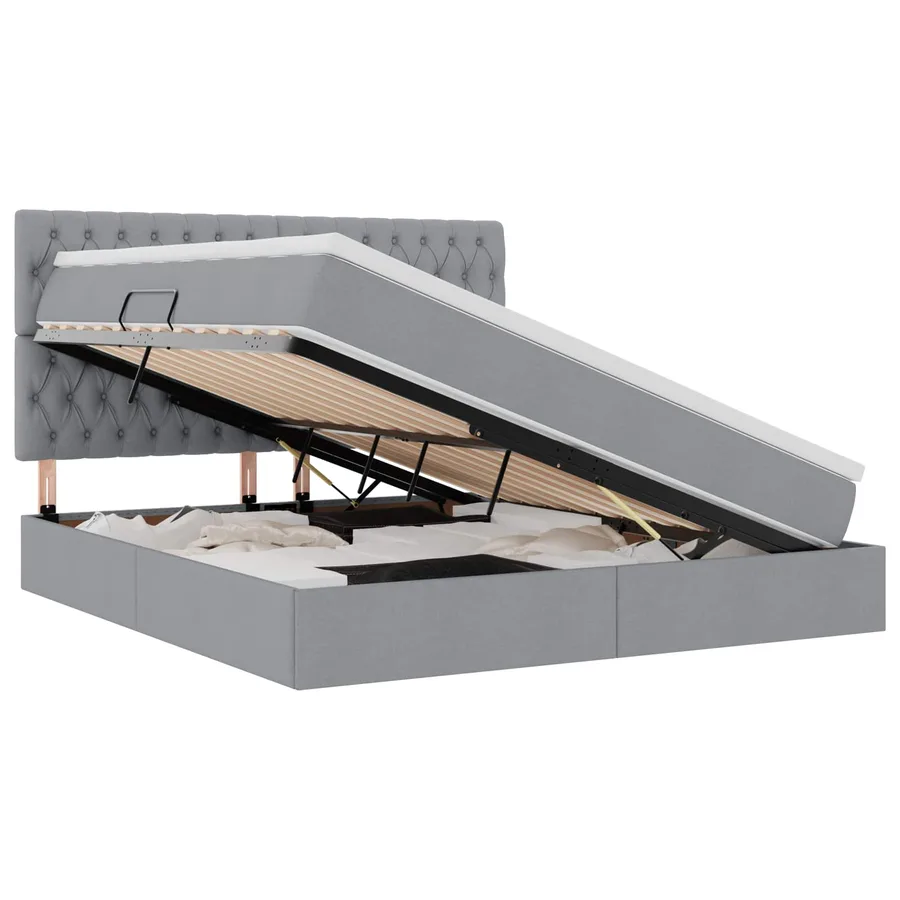 Lit de rangement LED avec matelas Gris clair 160 x 200 cm Tissu - 2