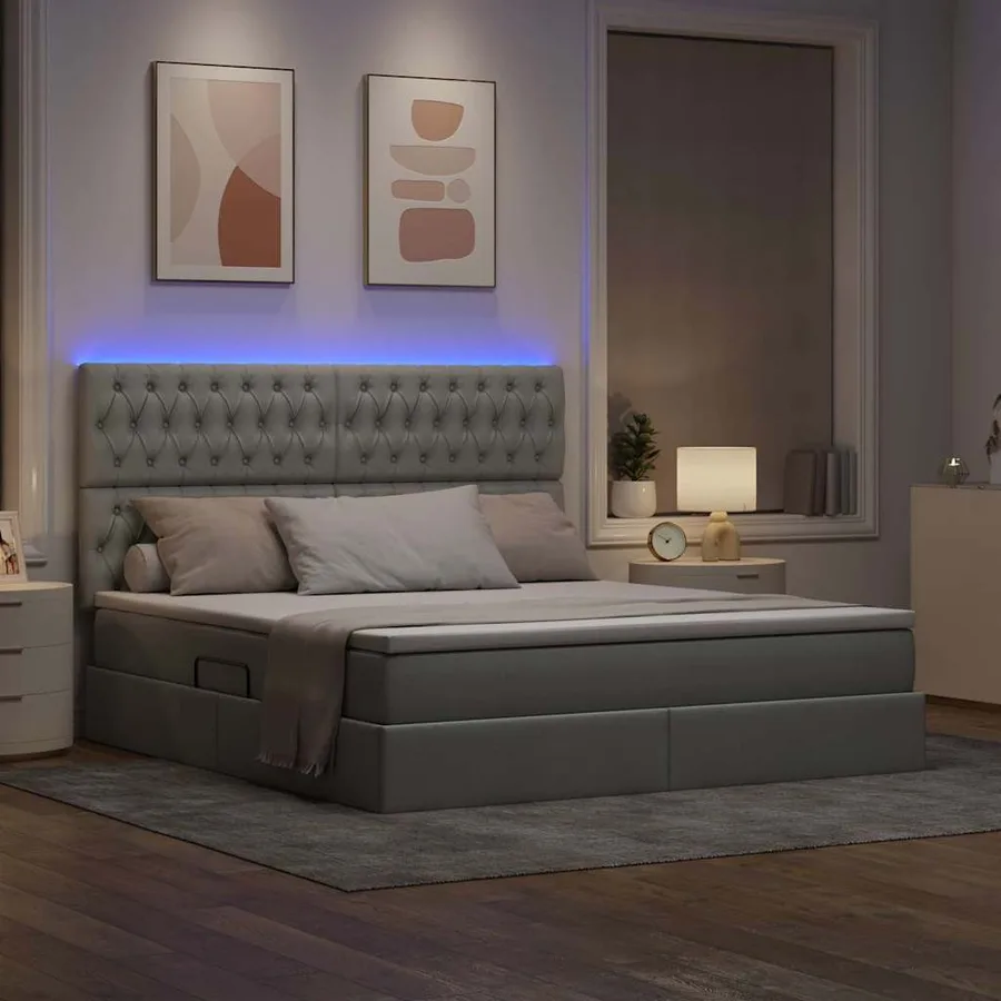 Lit de rangement LED avec matelas Gris clair 160 x 200 cm Tissu - 5