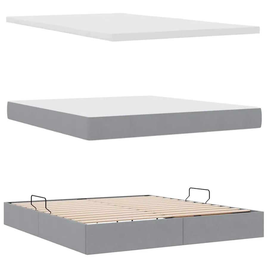 Lit de rangement LED avec matelas Gris clair 160 x 200 cm Tissu - 9