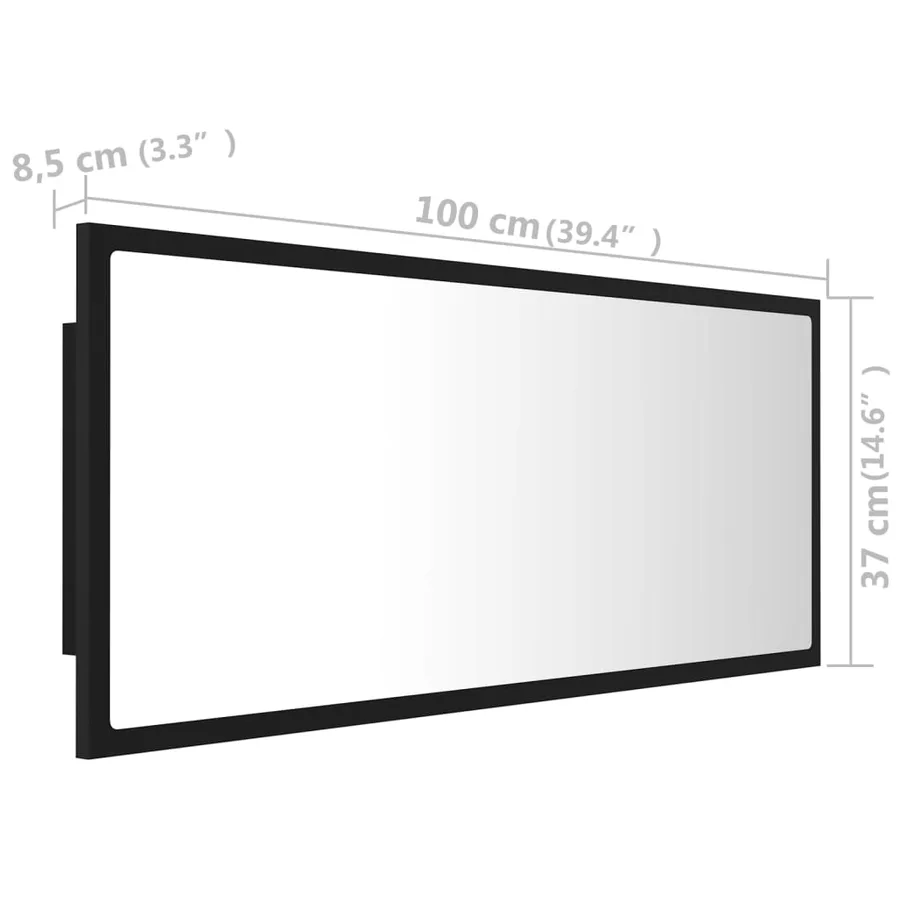 Miroir à LED de salle de bain Noir 100x8,5x37 cm Acrylique - 12