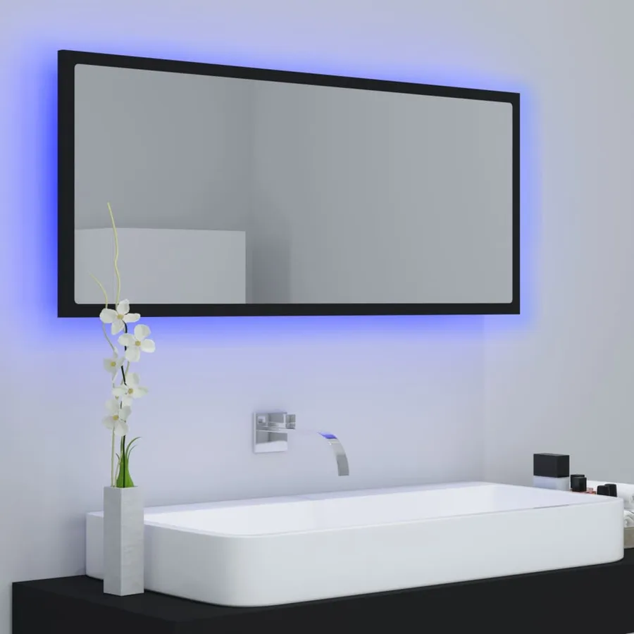 Miroir à LED de salle de bain Noir 100x8,5x37 cm Acrylique - 3