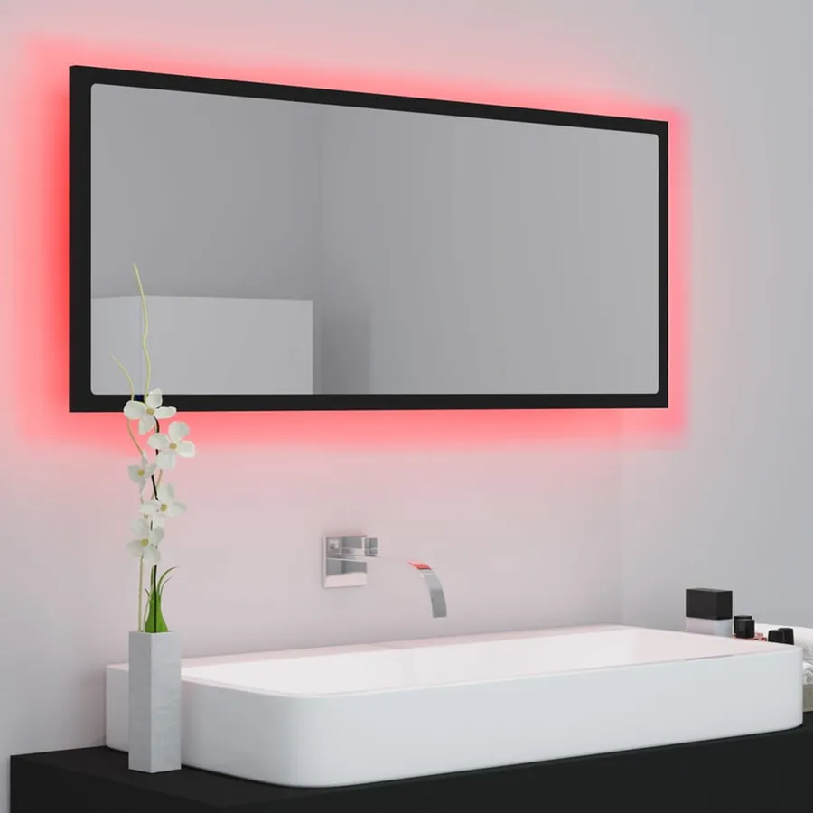 Miroir à LED de salle de bain Noir 100x8,5x37 cm Acrylique - 5