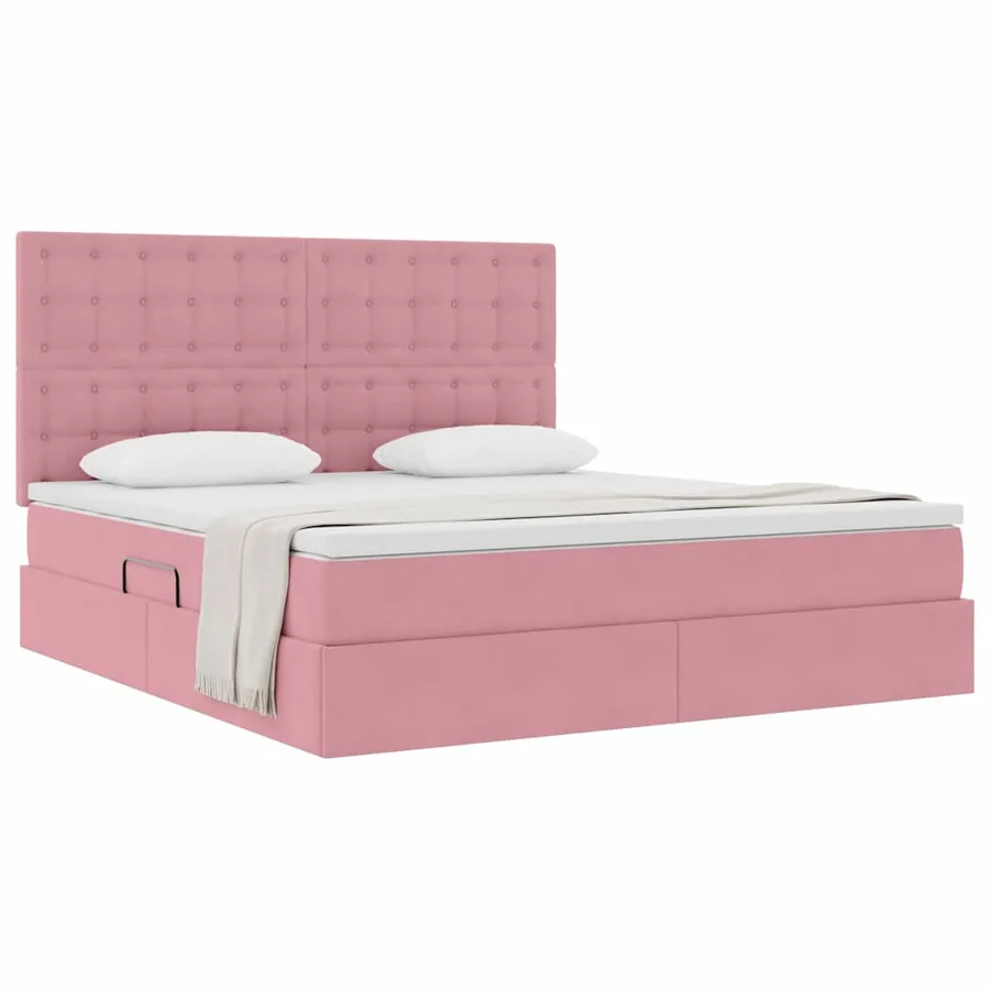 Lit avec rangement et matelas Rose 160 x 200 cm Velours - 3