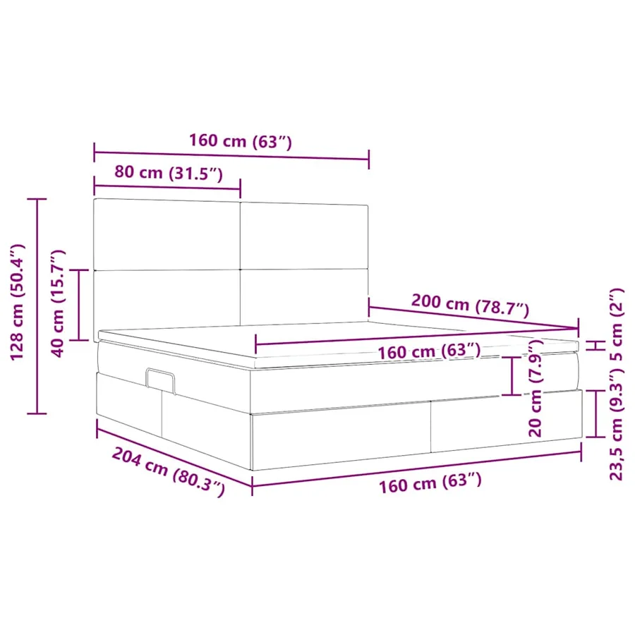 Lit de rangement LED avec matelas Noir 160 x 200 cm Velours - 17
