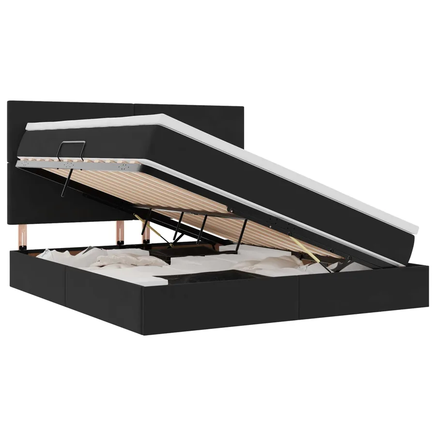Lit de rangement LED avec matelas Noir 160 x 200 cm Velours - 2