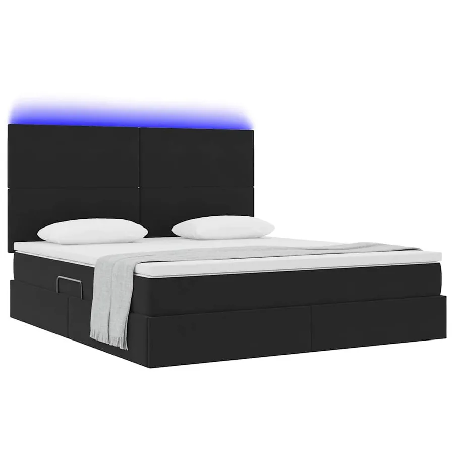 Lit de rangement LED avec matelas Noir 160 x 200 cm Velours - 3