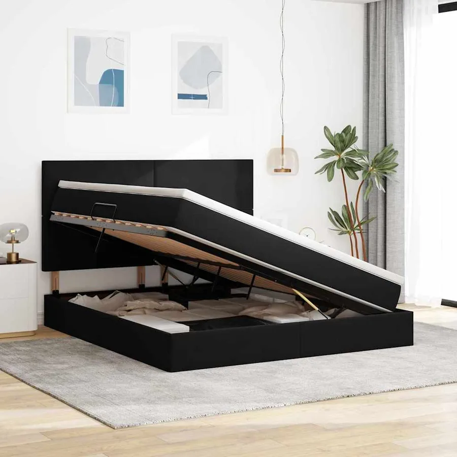 Lit de rangement LED avec matelas Noir 160 x 200 cm Velours - 4