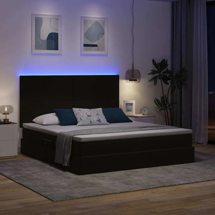 Lit de rangement LED avec matelas Noir 160 x 200 cm Velours - 5