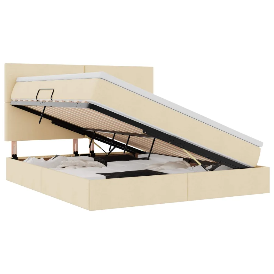 Lit de rangement LED avec matelas Crème 160 x 200 cm Tissu - 2