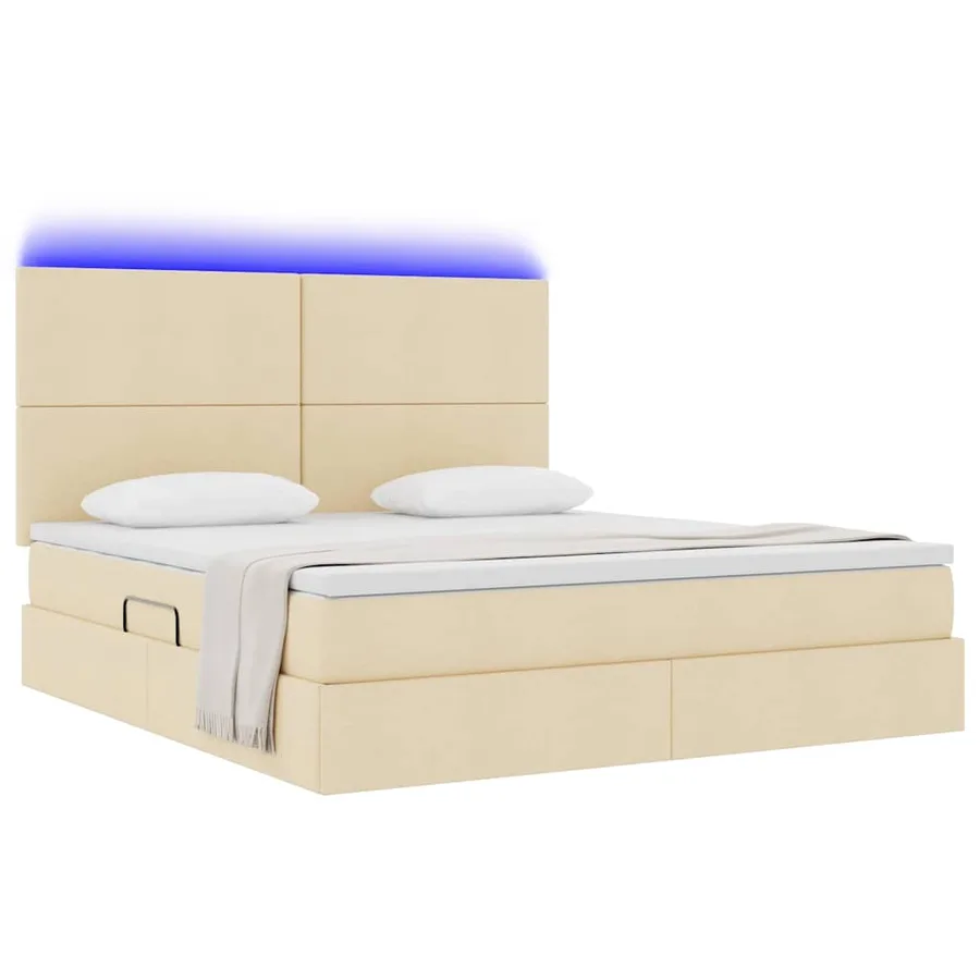 Lit de rangement LED avec matelas Crème 160 x 200 cm Tissu - 3