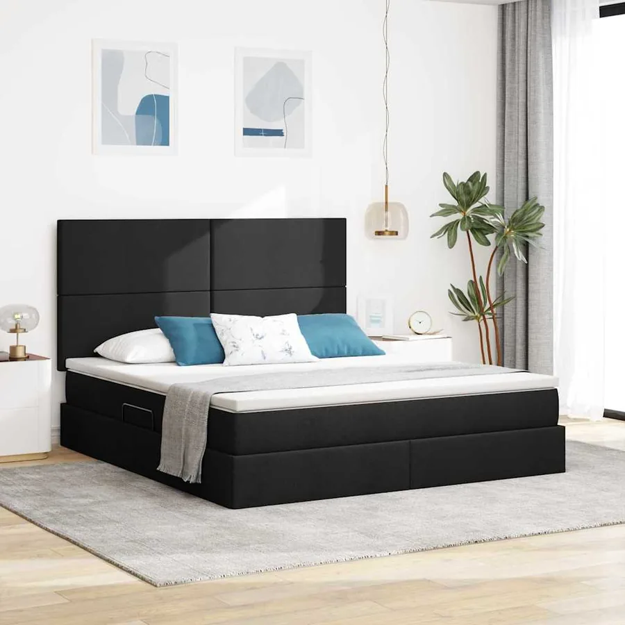 Lit de rangement LED avec matelas Noir 160 x 200 cm Tissu