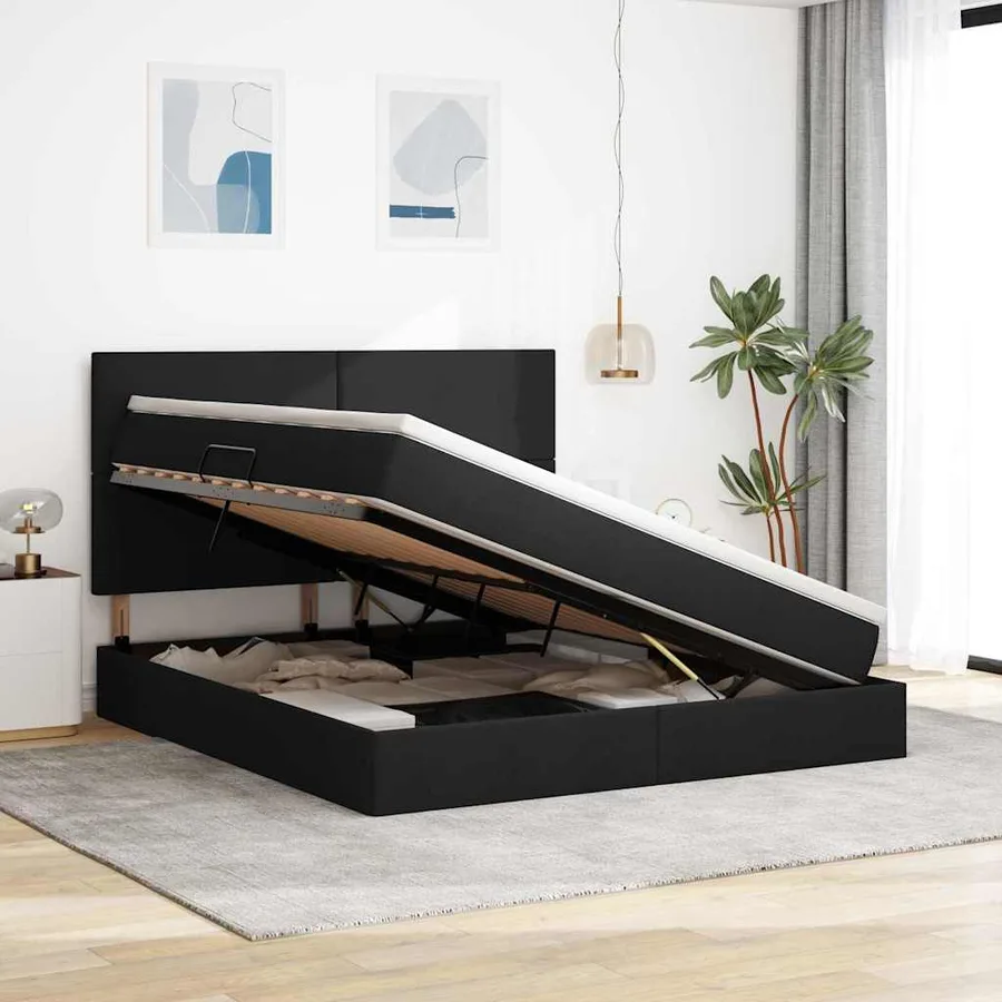 Lit de rangement LED avec matelas Noir 160 x 200 cm Tissu - 4