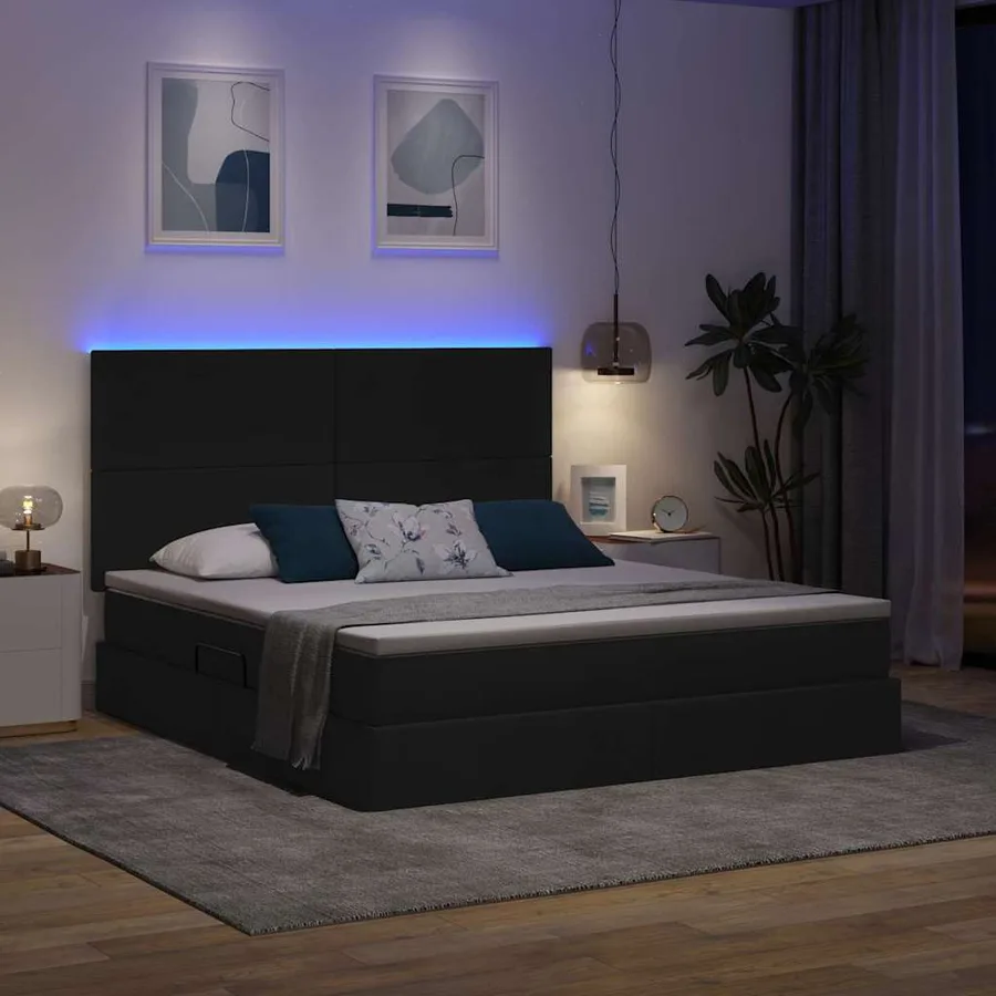 Lit de rangement LED avec matelas Noir 160 x 200 cm Tissu - 5