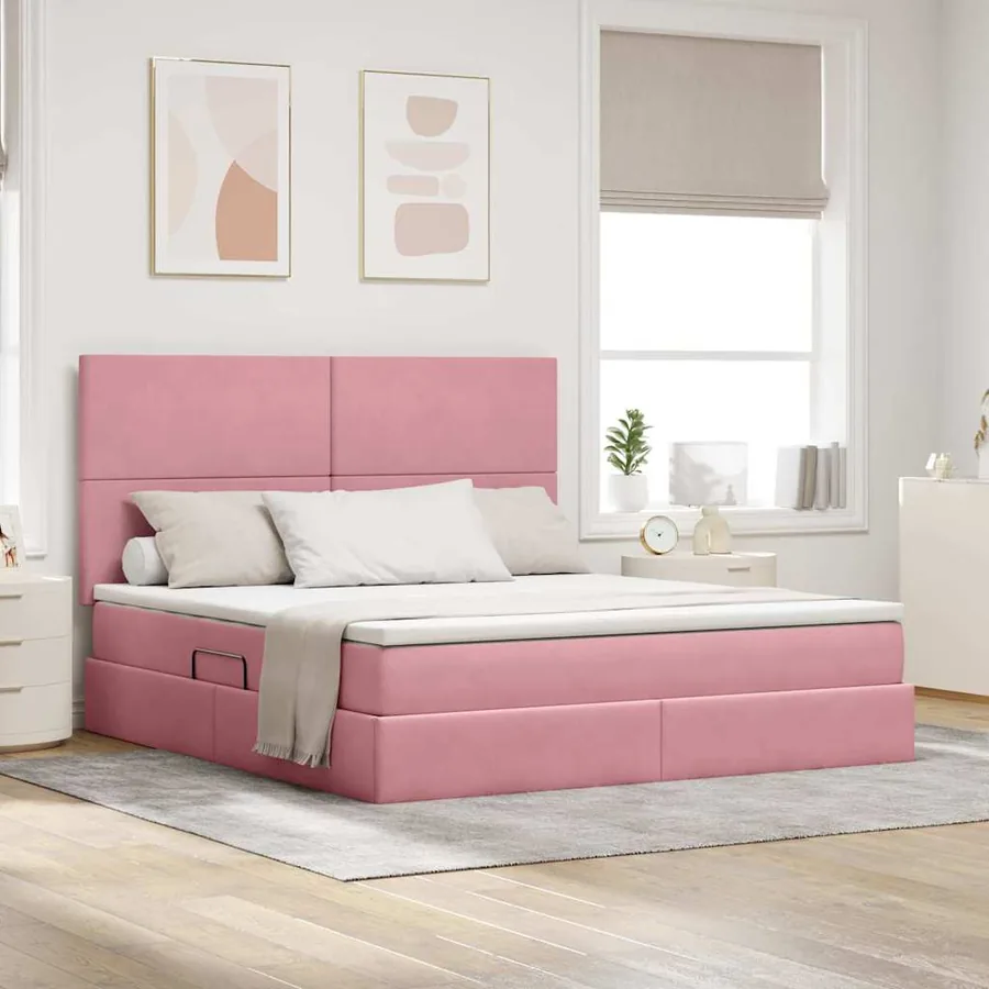 Lit de rangement LED avec matelas Rose 160 x 200 cm Velours