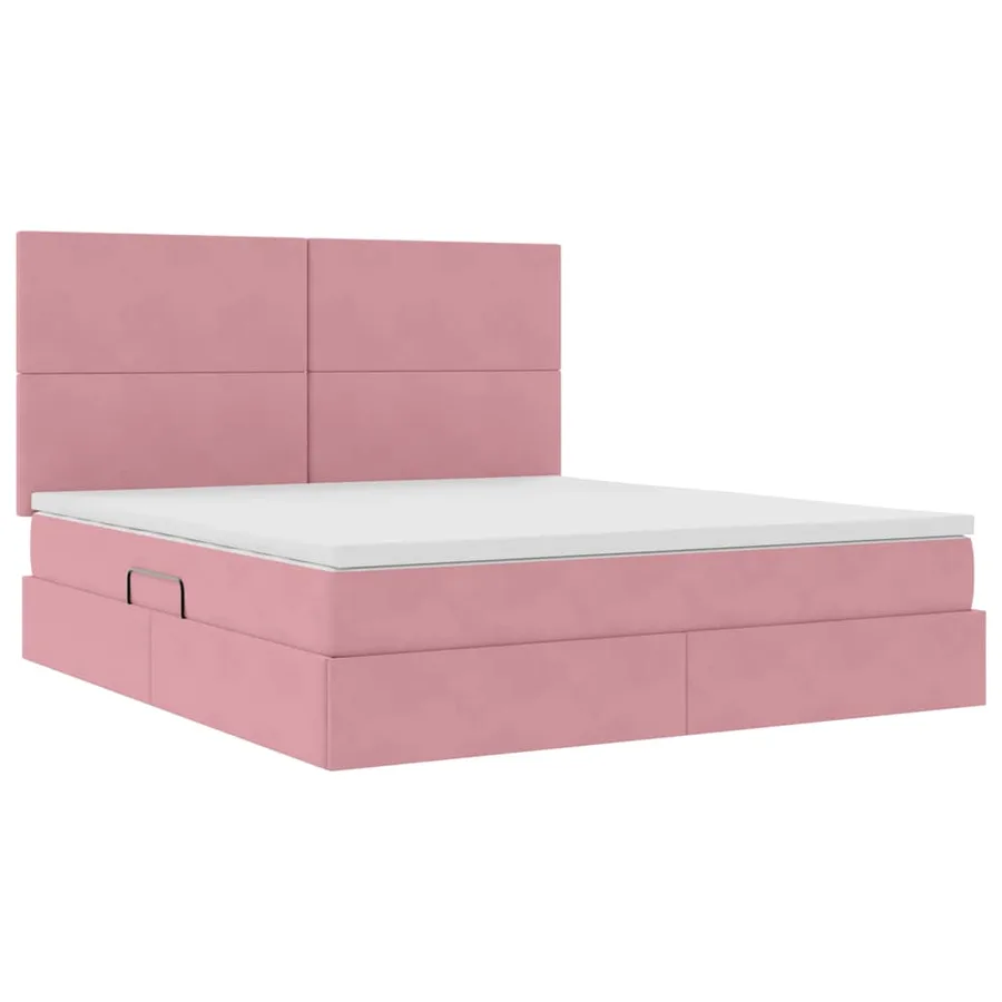 Lit de rangement LED avec matelas Rose 160 x 200 cm Velours - 6