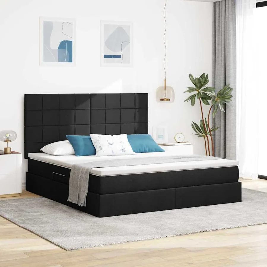Lit de rangement LED avec matelas Noir 160 x 200 cm Tissu