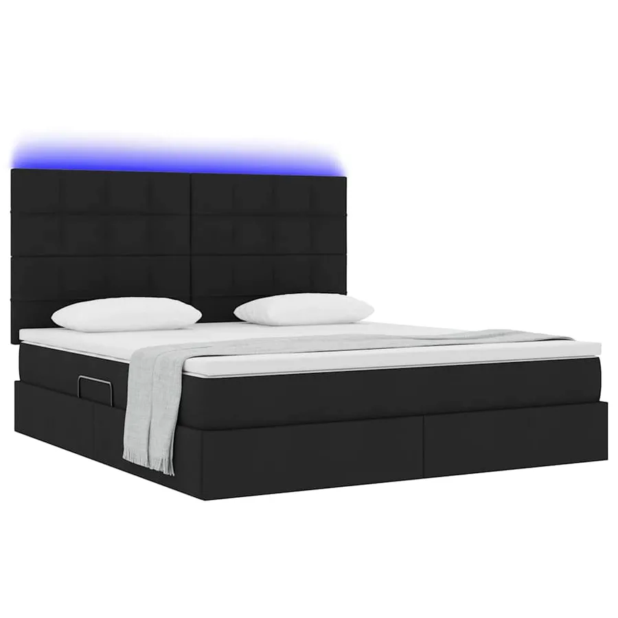 Lit de rangement LED avec matelas Noir 160 x 200 cm Tissu - 3