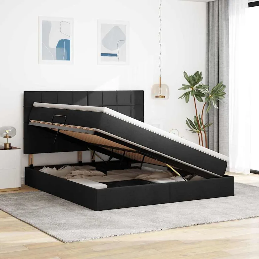 Lit de rangement LED avec matelas Noir 160 x 200 cm Tissu - 4