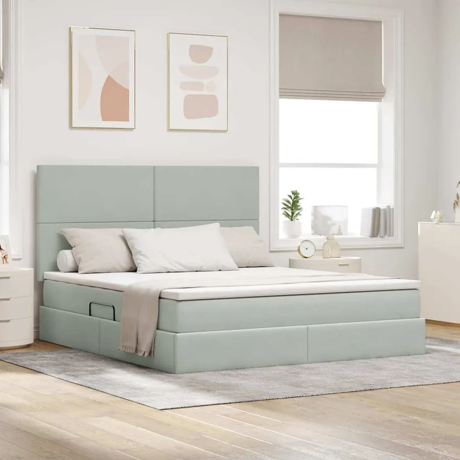 Lit de rangement LED avec matelas Gris clair 160 x 200 cm