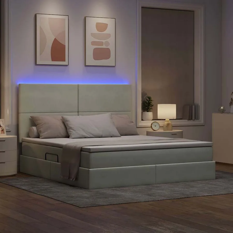 Lit de rangement LED avec matelas Gris clair 160 x 200 cm - 5