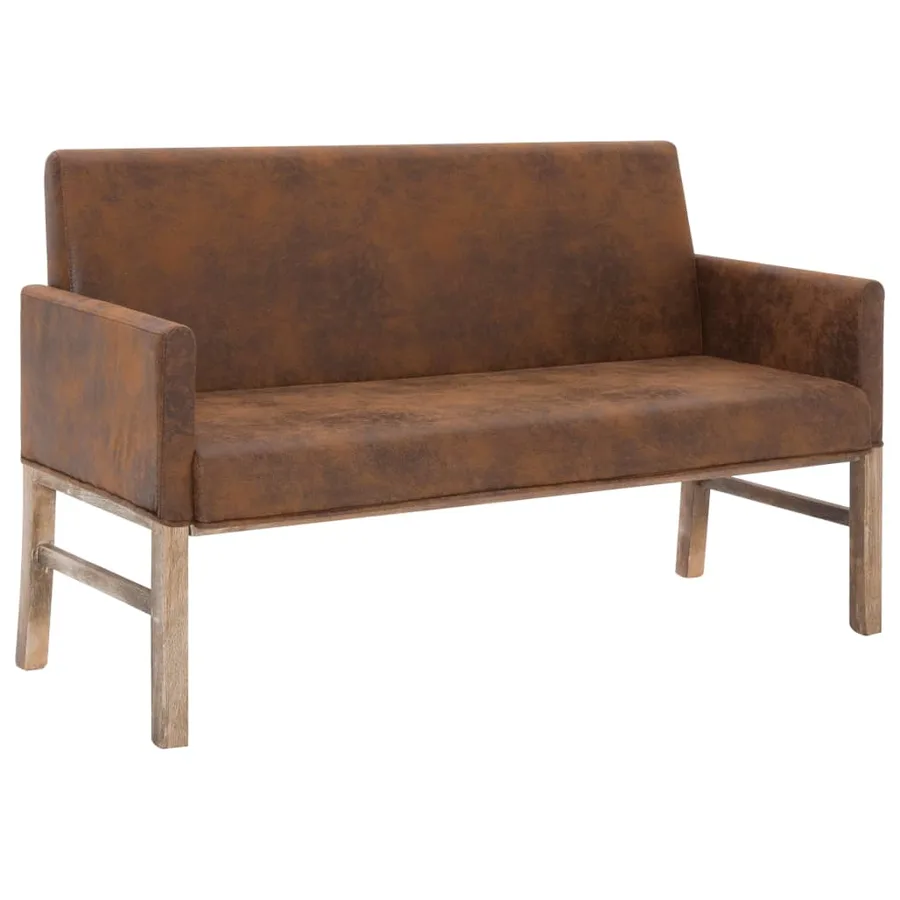 Bench with armrest 140 cm Brown Faux suede leather - 2