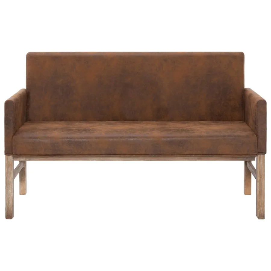 Bench with armrest 140 cm Brown Faux suede leather - 3