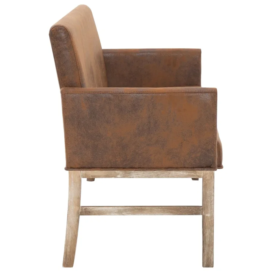 Bench with armrest 140 cm Brown Faux suede leather - 4