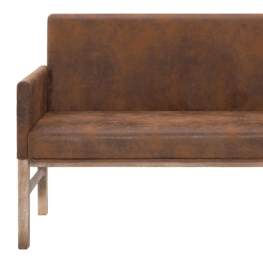 Bench with armrest 140 cm Brown Faux suede leather - 6