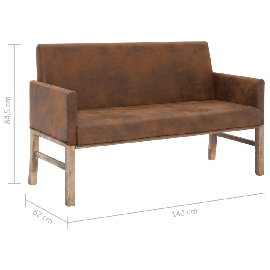 Bench with armrest 140 cm Brown Faux suede leather - 8
