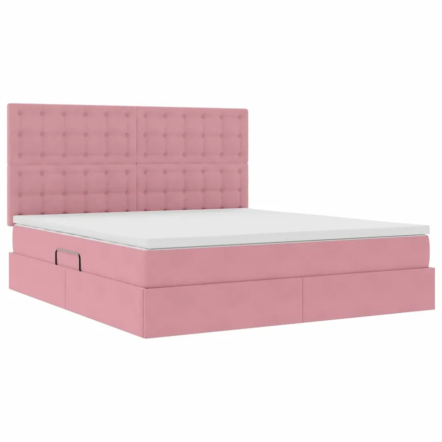 Lit de rangement LED avec matelas Rose 160 x 200 cm Velours - 6