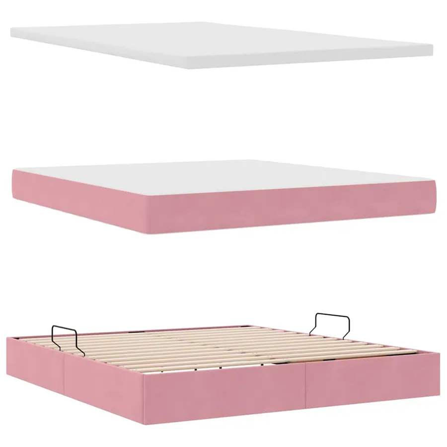 Lit de rangement LED avec matelas Rose 160 x 200 cm Velours - 9