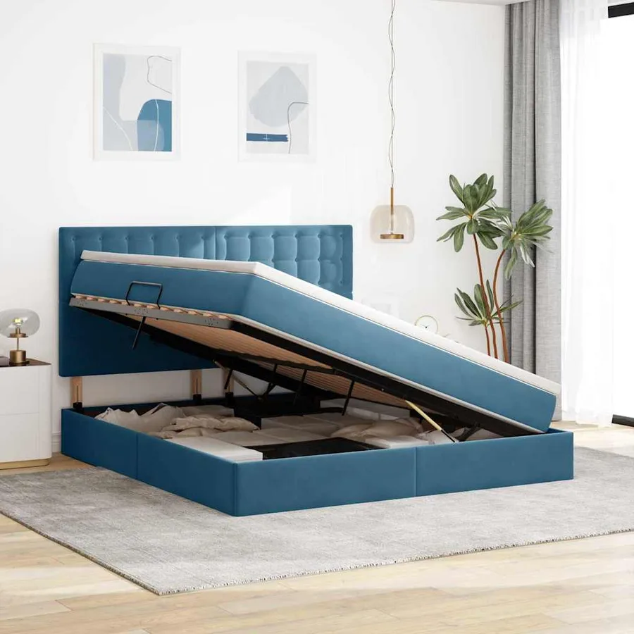 Lit de rangement LED avec matelas Bleu foncé 160 x 200 cm - 4