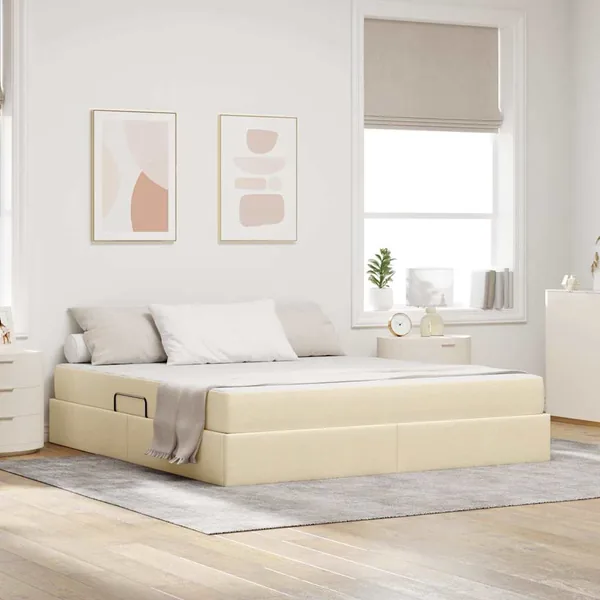 Lit avec rangement et matelas Crème 160 x 200 cm Polyester