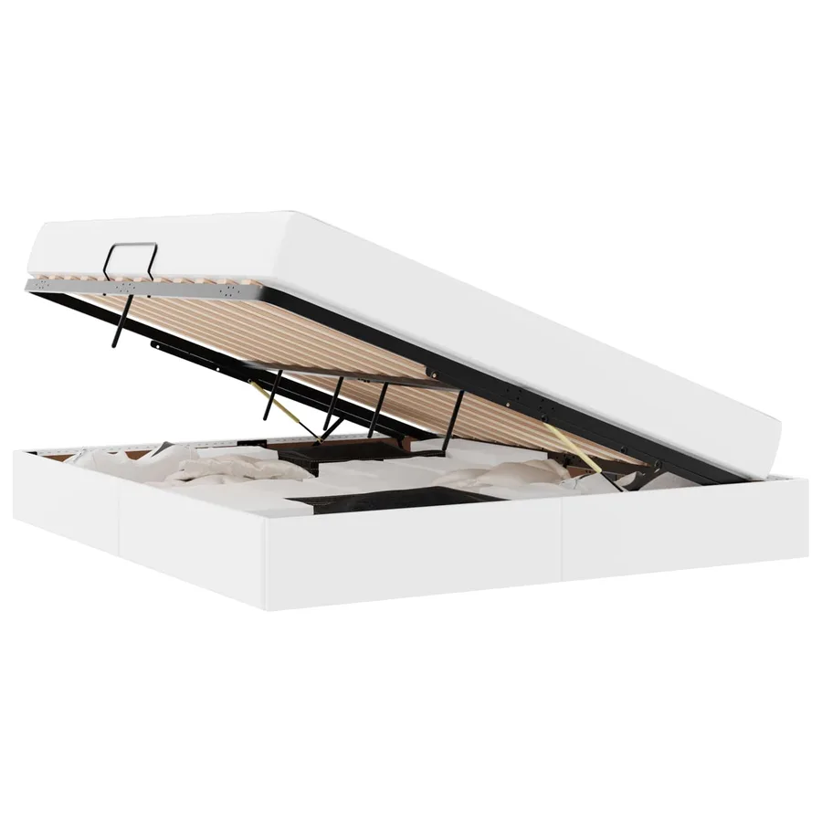 Lit avec rangement et matelas avec matelas 2 pcs Blanc Cuir - 2