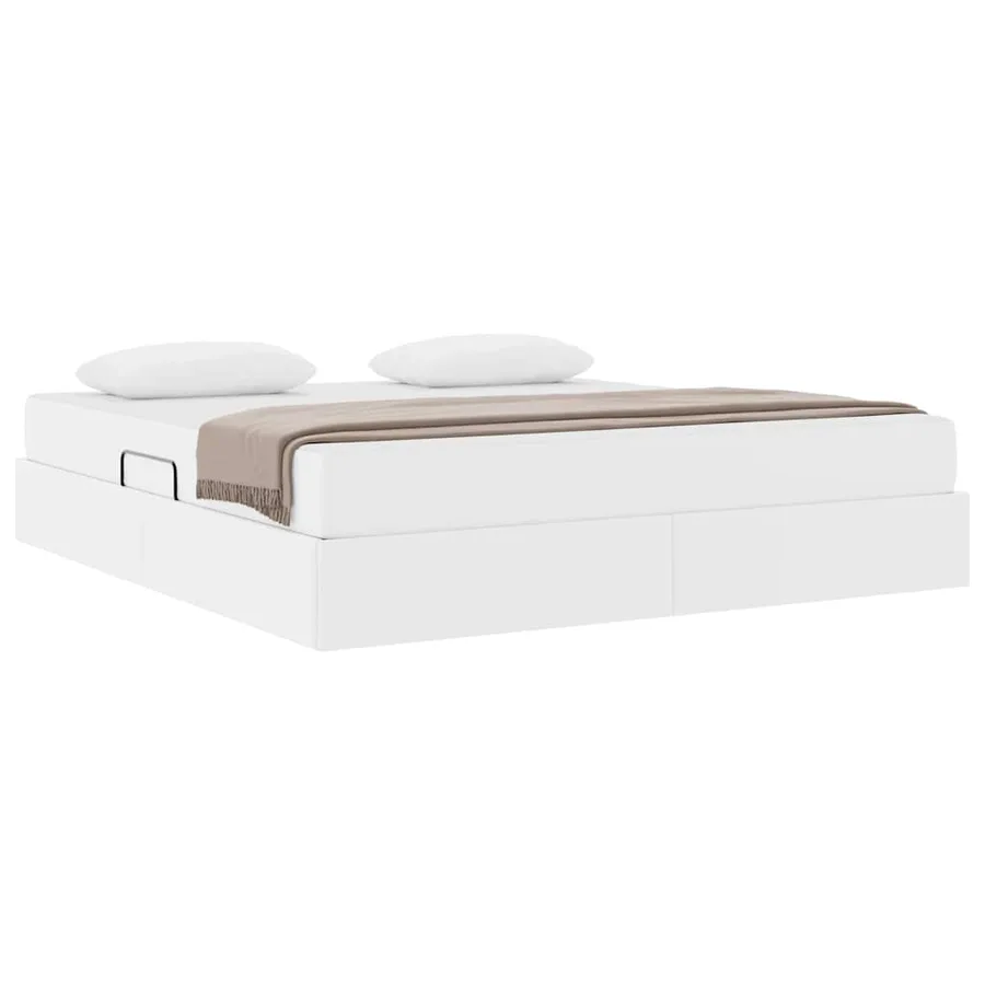 Lit avec rangement et matelas avec matelas 2 pcs Blanc Cuir - 3