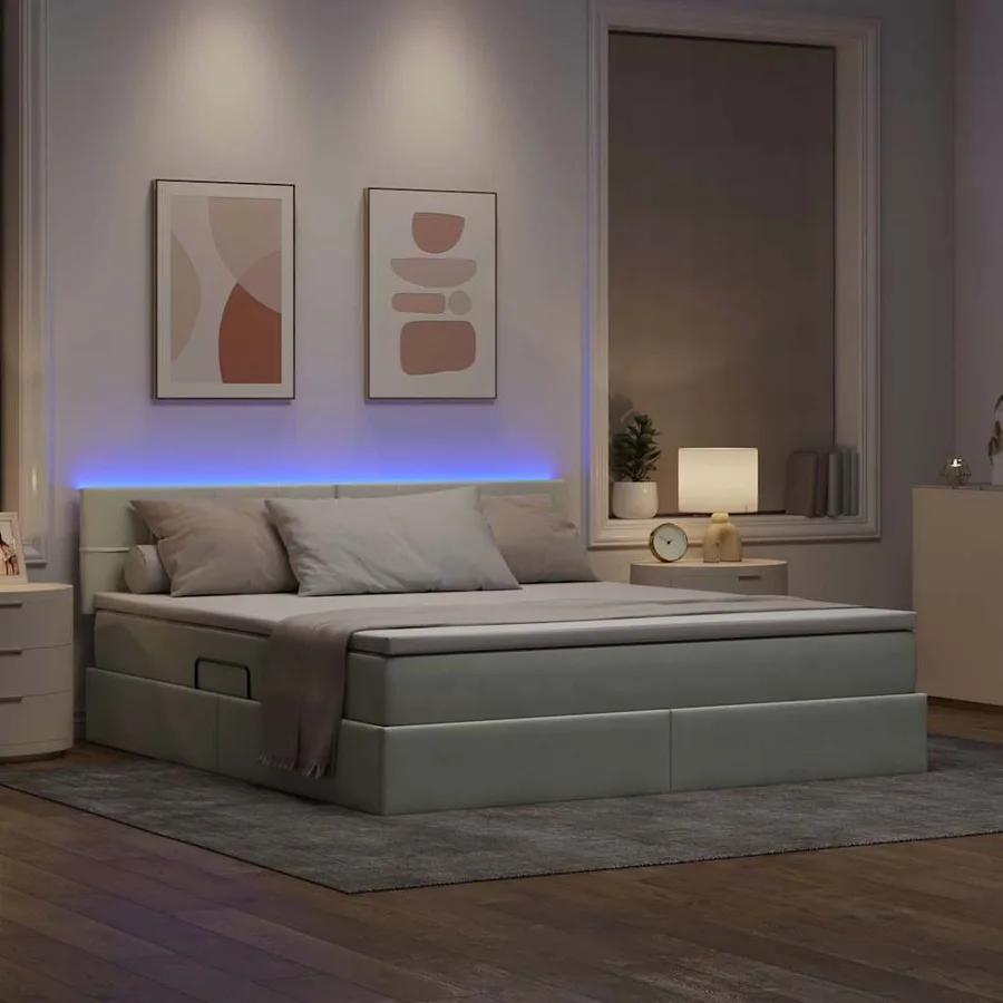 Lit de rangement LED avec matelas Gris clair 160 x 200 cm - 5