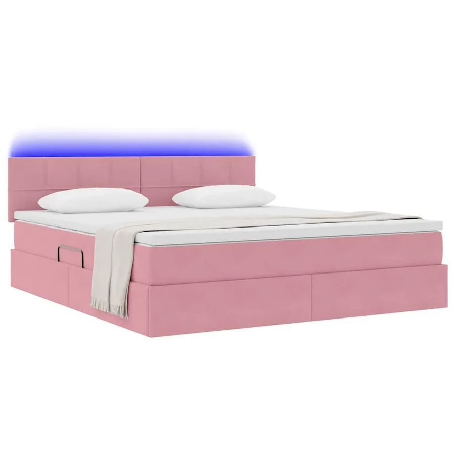 Lit de rangement LED avec matelas Rose 160 x 200 cm Velours - 3