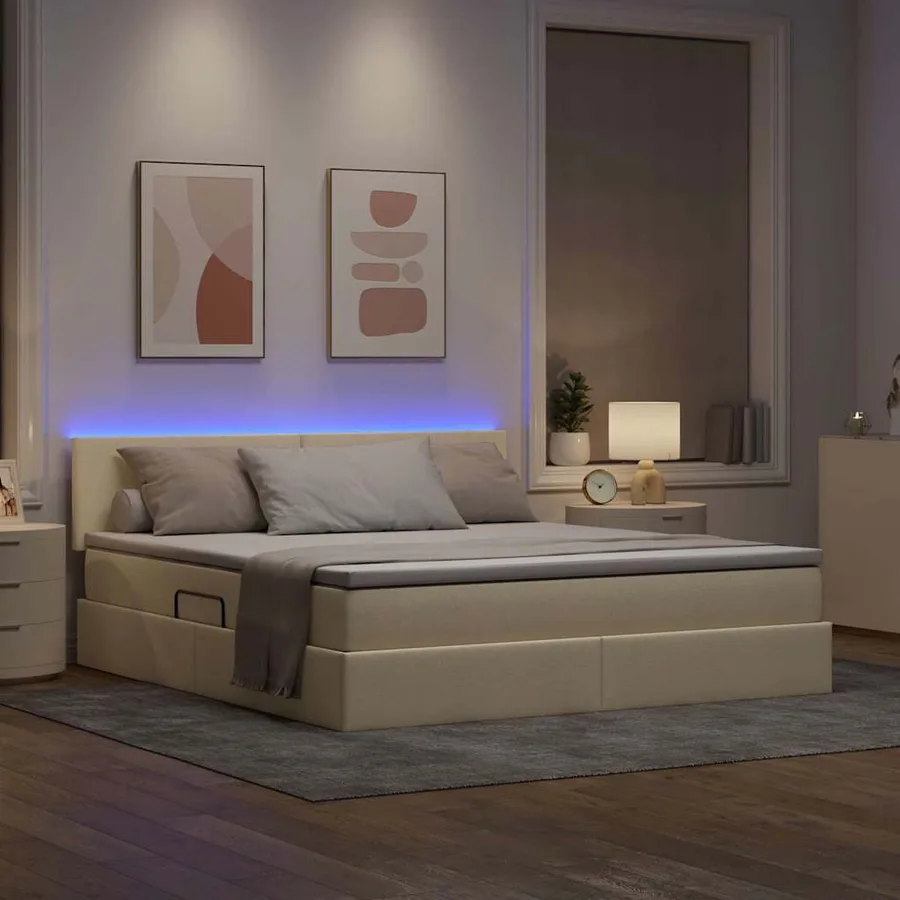 Lit de rangement LED avec matelas Crème 160 x 200 cm Tissu - 5