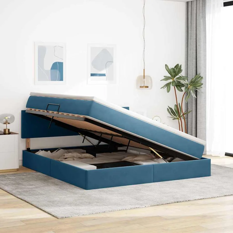 Lit de rangement LED avec matelas Bleu foncé 160 x 200 cm - 4