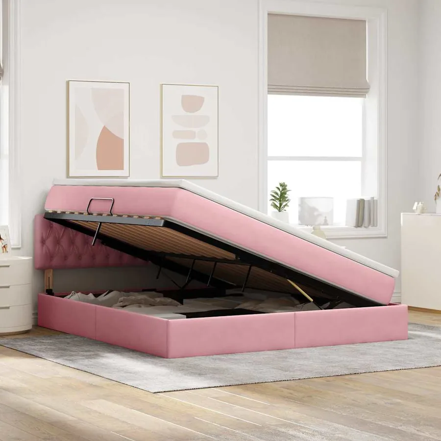 Lit de Rangement avec matelas Rose 160 x 200 cm Velours - 4