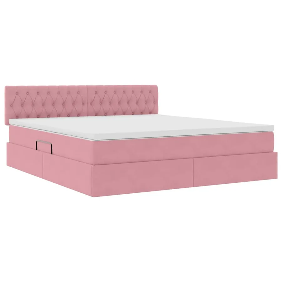 Lit de Rangement avec matelas Rose 160 x 200 cm Velours - 5