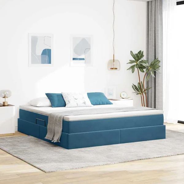 Lit avec rangement et matelas Bleu foncé 160 x 200 cm Velours