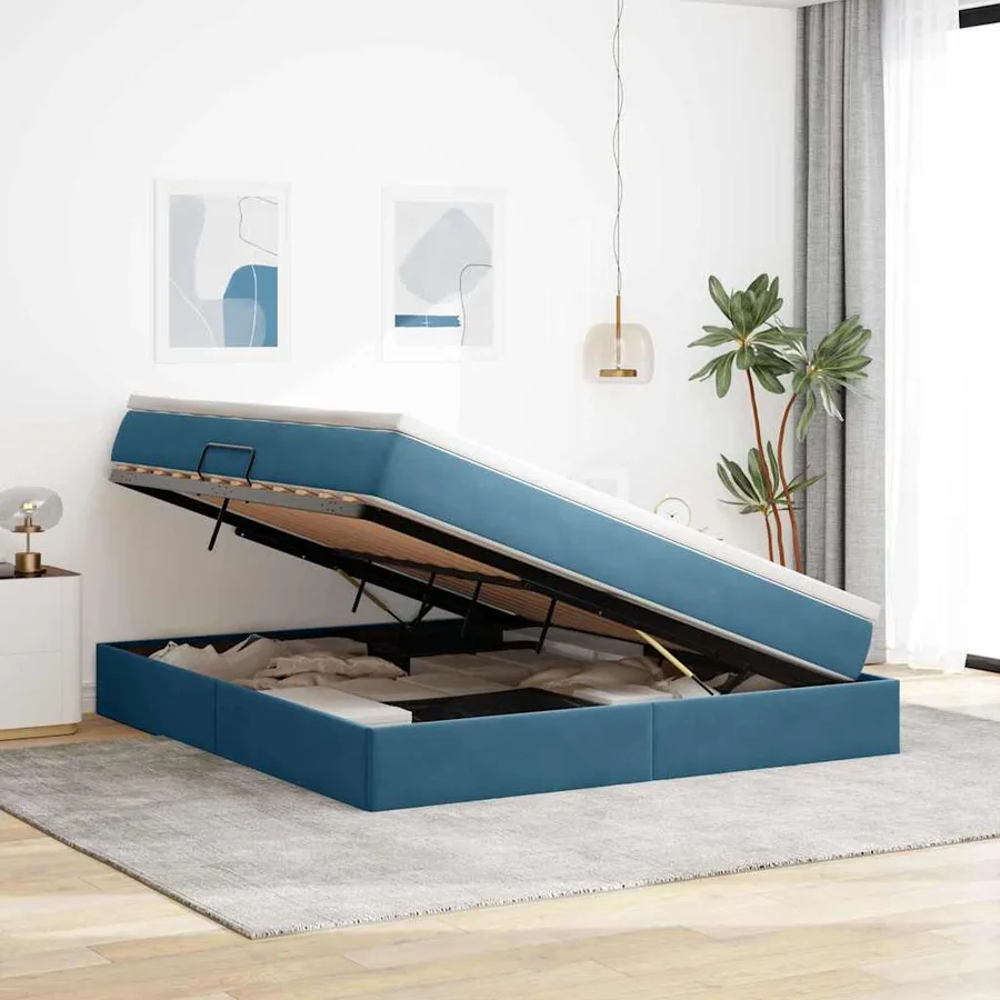 Lit avec rangement et matelas Bleu foncé 160 x 200 cm Velours - 4
