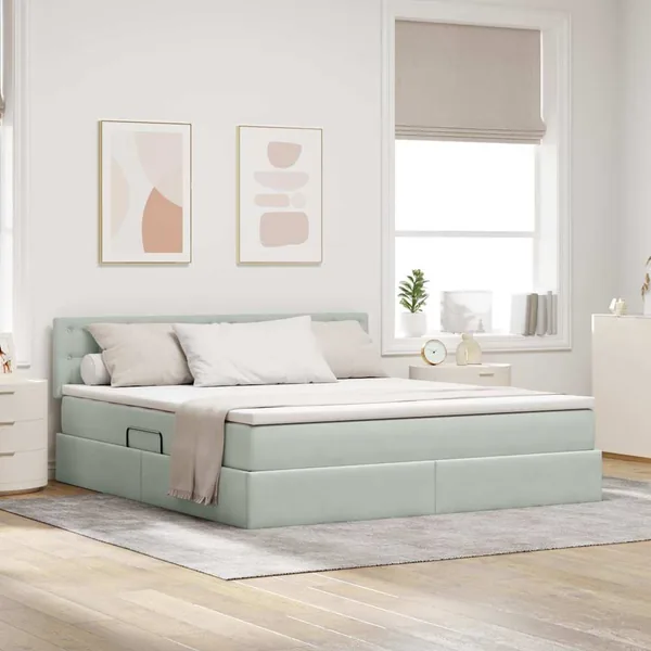 Lit de Rangement avec matelas Gris clair 160 x 200 cm Velours