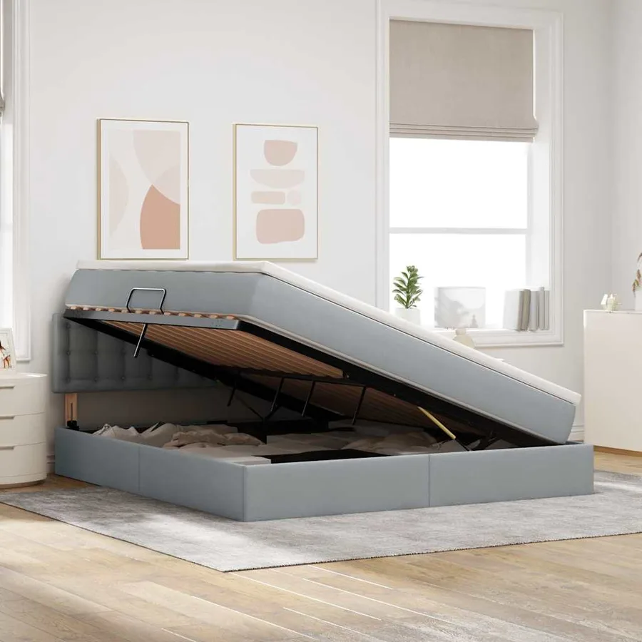 Lit avec rangement et matelas Gris clair 160 x 200 cm - 4