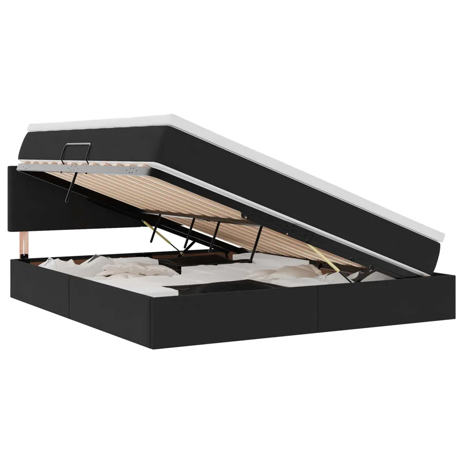 Lit de rangement LED avec matelas Noir 160 x 200 cm Velours - 2