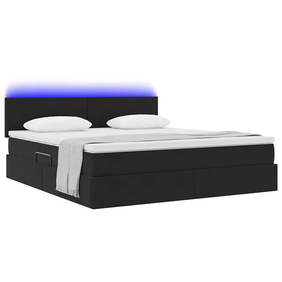 Lit de rangement LED avec matelas Noir 160 x 200 cm Velours - 3