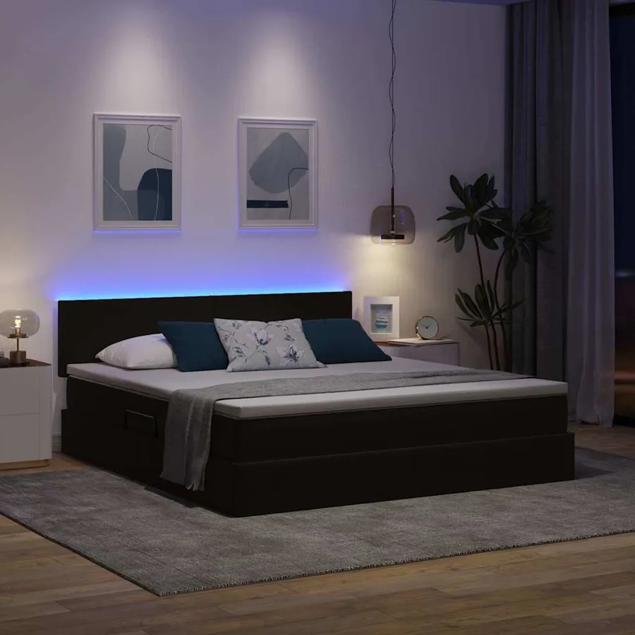 Lit de rangement LED avec matelas Noir 160 x 200 cm Velours - 5