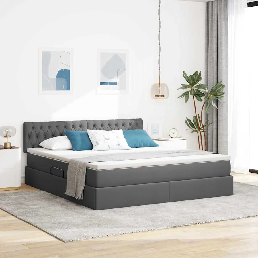Lit avec rangement et matelas Gris foncé 160 x 200 cm